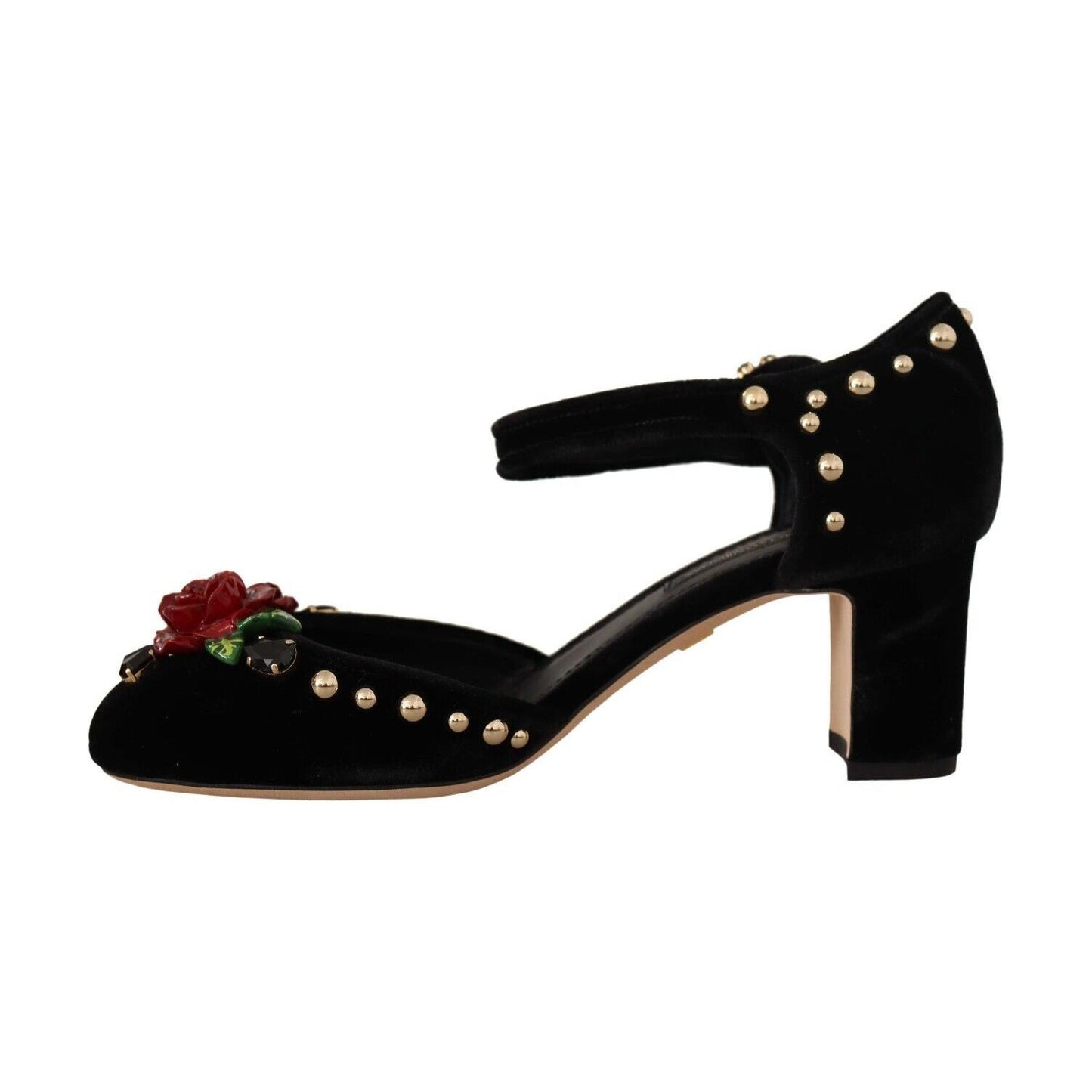 Black Crystal Rose Heel Sandals