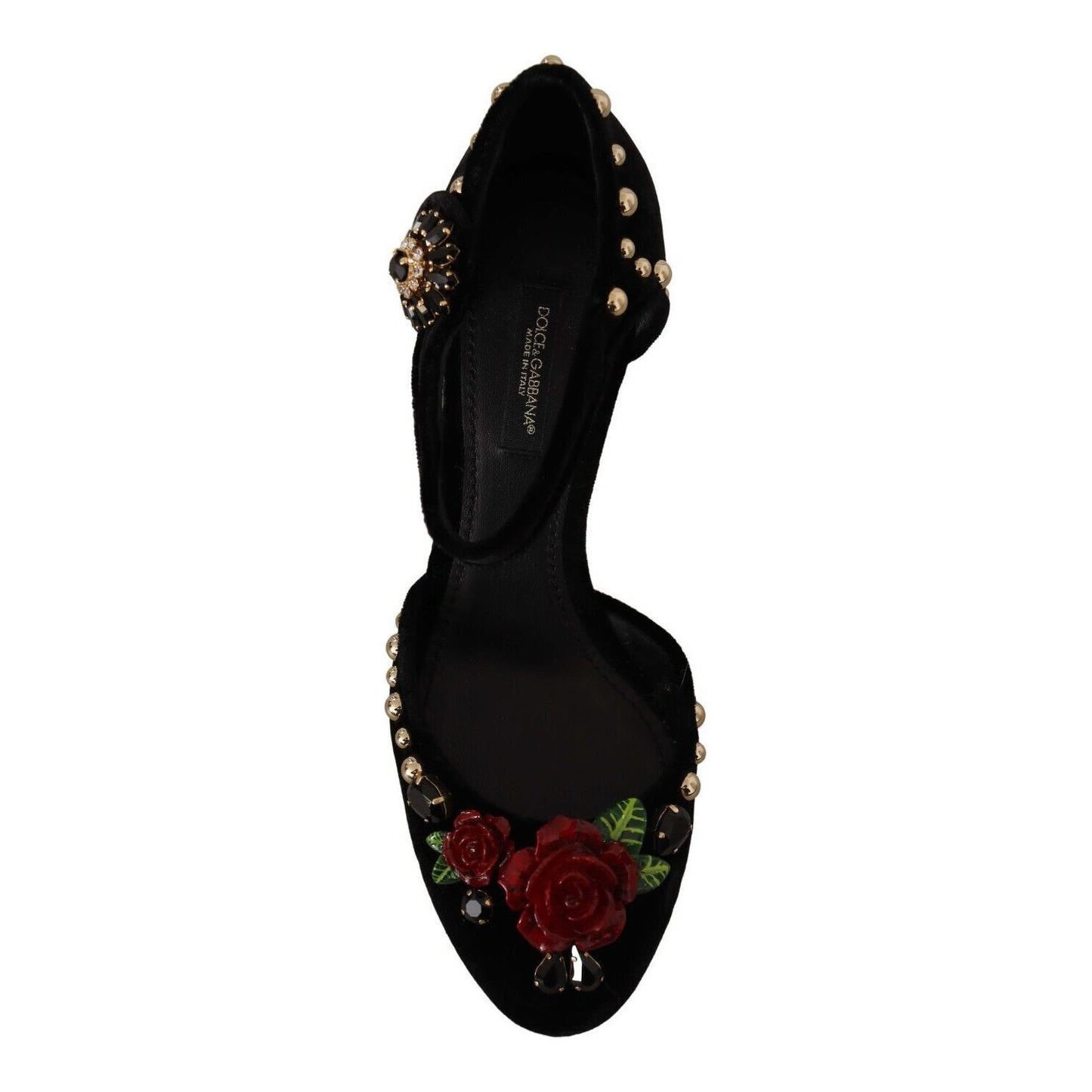 Black Crystal Rose Heel Sandals