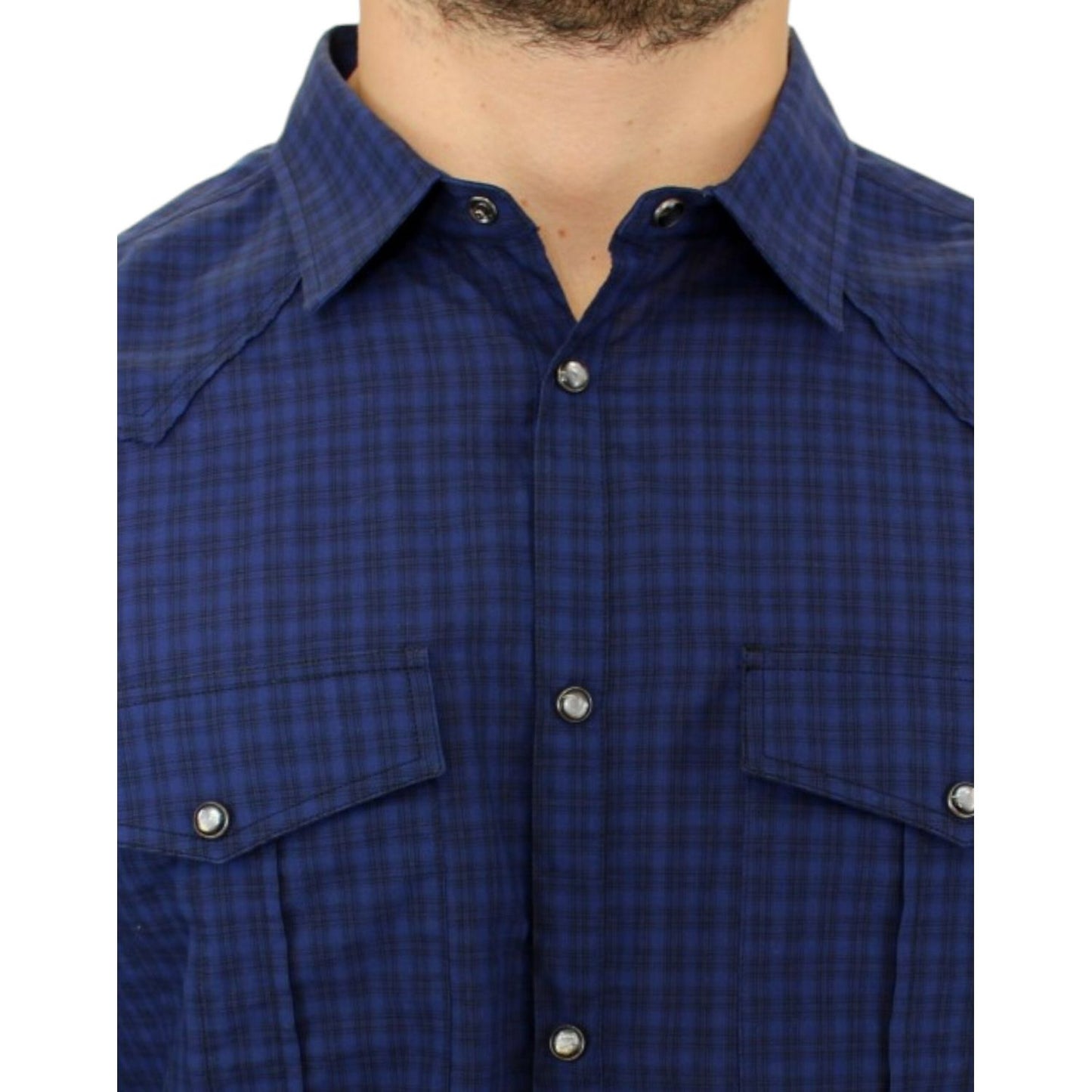 Costume National | Chic Blue Checkered Casual Cotton Shirt| McRichard Designer Brands   