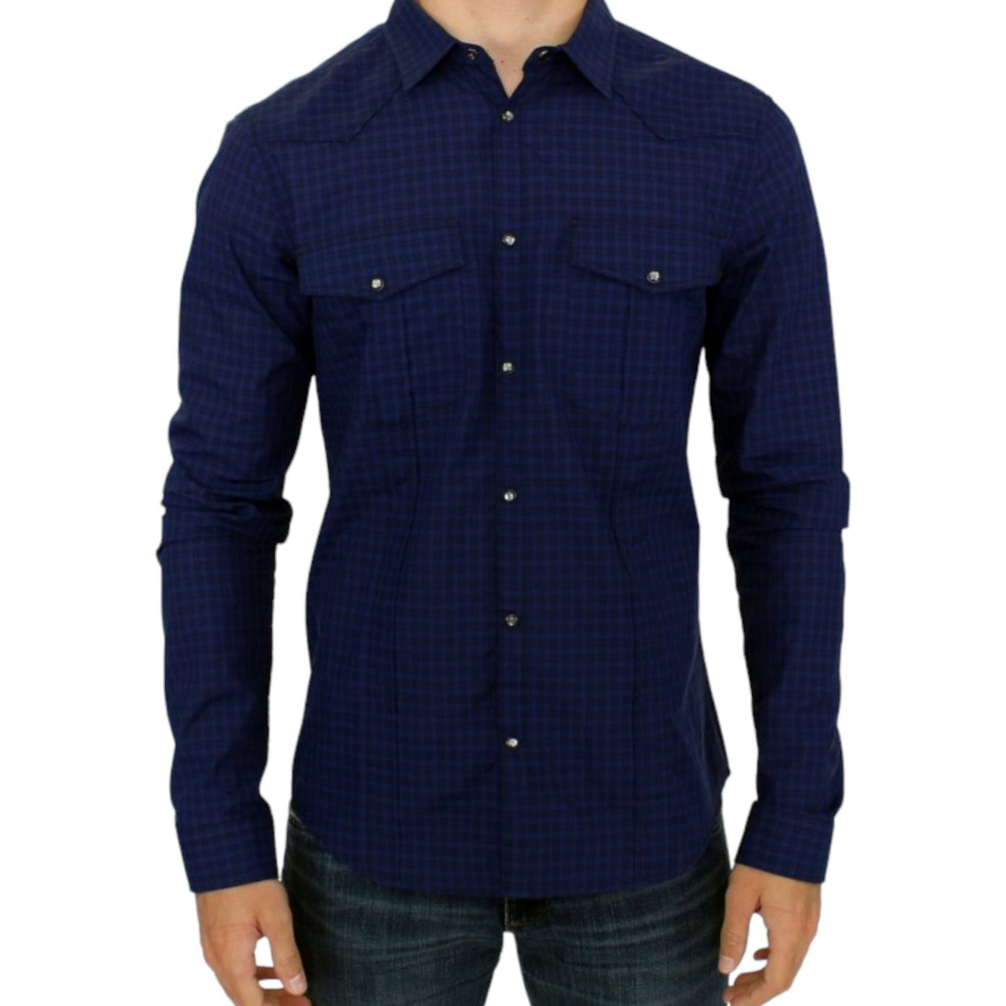Costume National Chic Blue Checkered Casual Cotton Shirt blue-checkered-cotton-shirt
