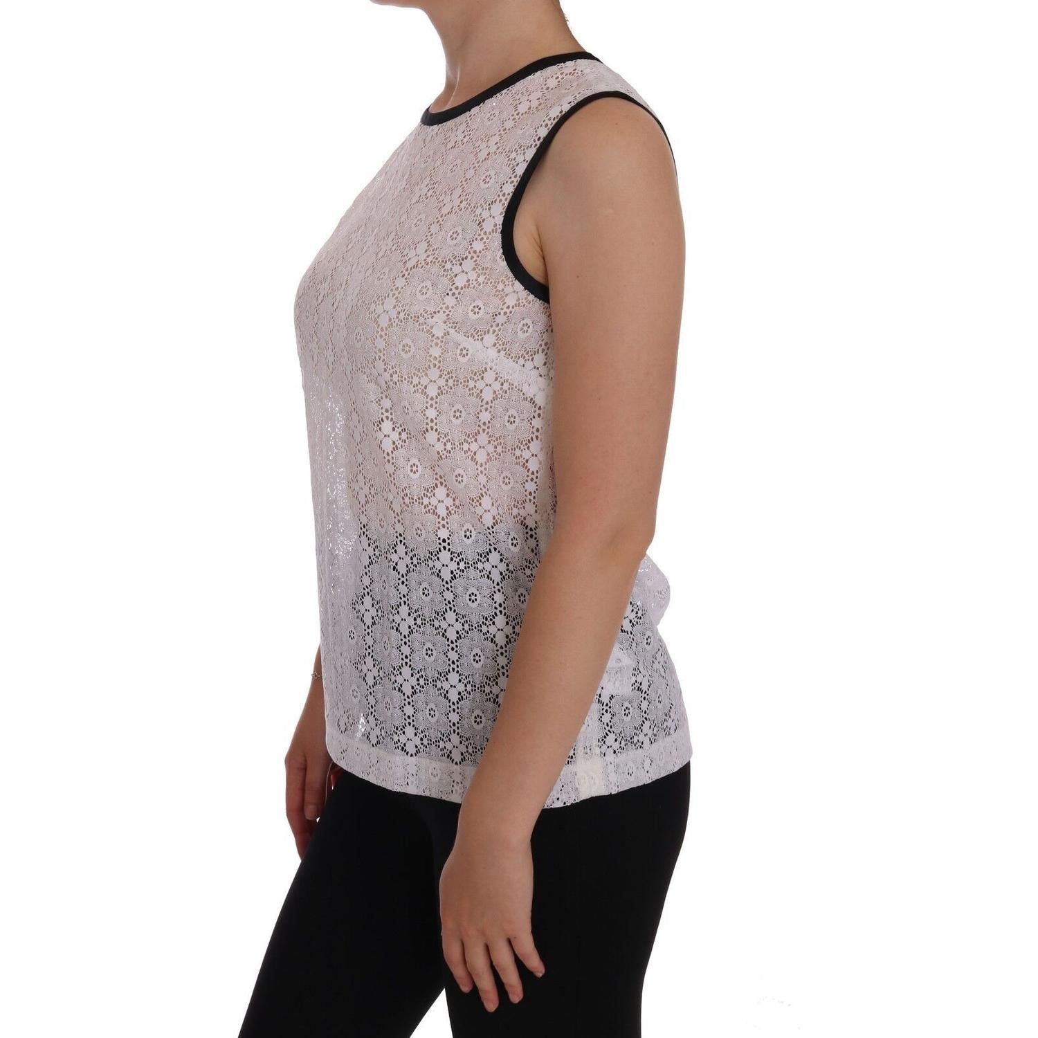 Dolce & Gabbana White Lace Floral Nylon Tank T-shirt