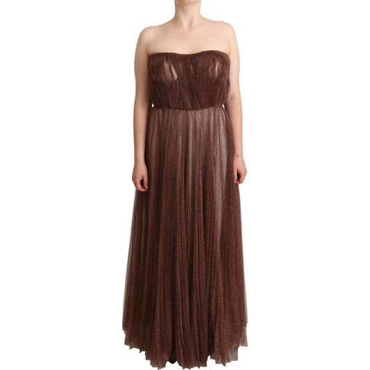 Dolce & Gabbana Metallic Bronze Polyester Maxi Gown Dress Dolce & Gabbana