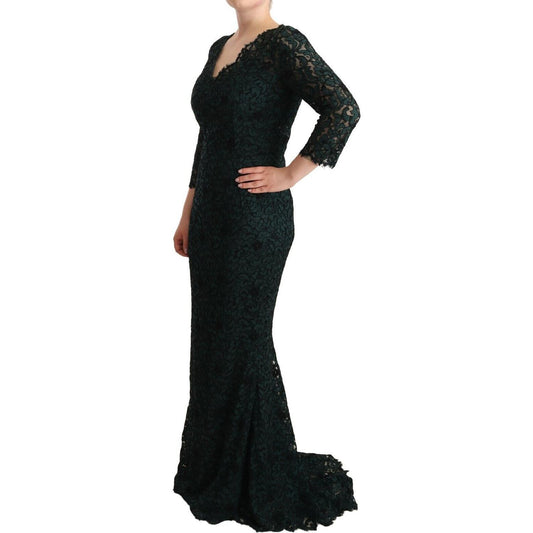 Elegant Lace Floor-Length V-Neck Dress Dolce & Gabbana