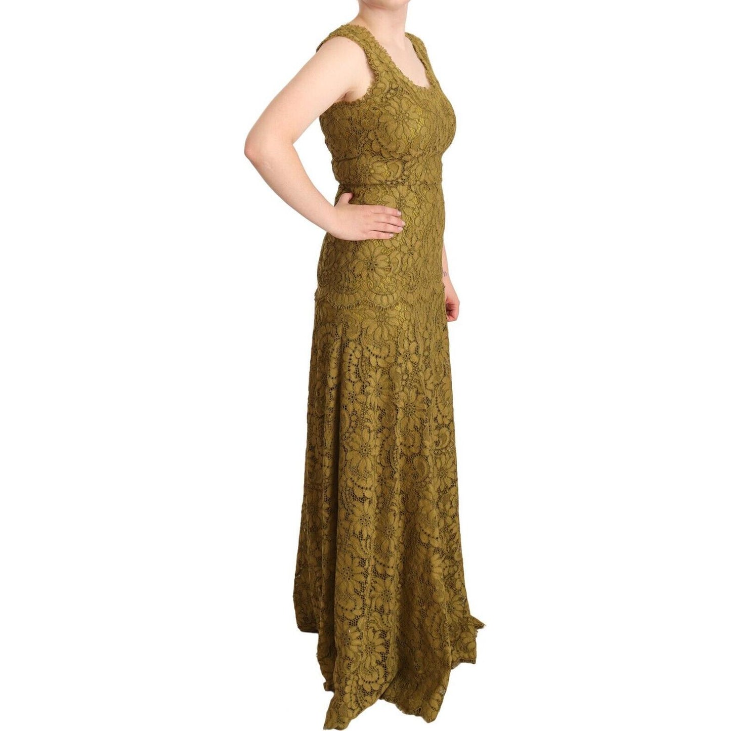 Dolce & Gabbana Brown Floral Lace Maxi Floor Length Dress