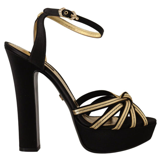 Elegant Black Gold Ankle Strap Heels Sandals