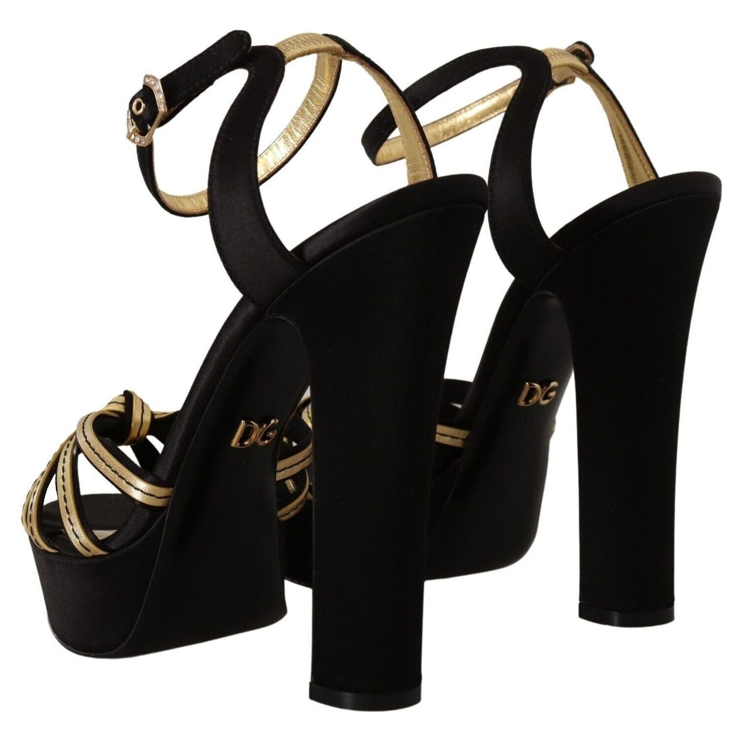 Elegant Black Gold Ankle Strap Heels Sandals