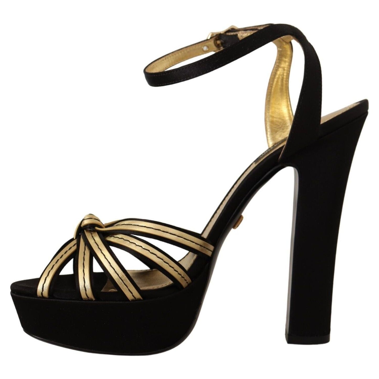 Elegant Black Gold Ankle Strap Heels Sandals