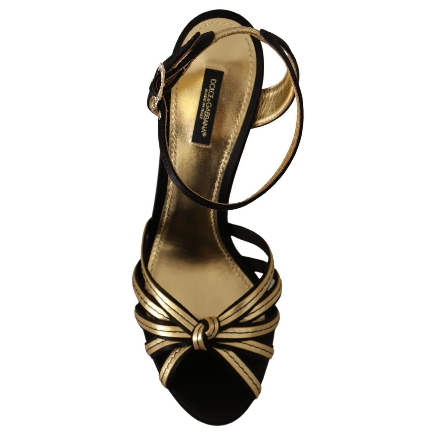 Elegant Black Gold Ankle Strap Heels Sandals