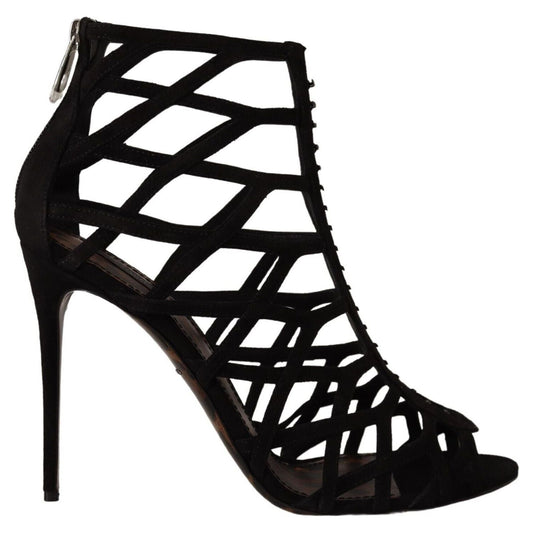 Elegant Black Suede Heels Sandals Dolce & Gabbana