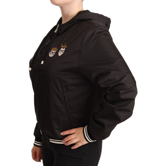 Elegant Black Bomber Jacket with Hood