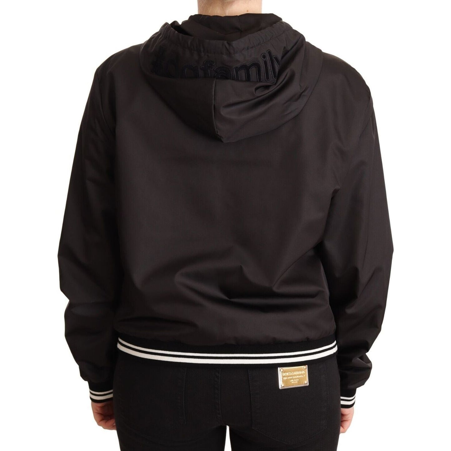 Elegant Black Bomber Jacket with Hood