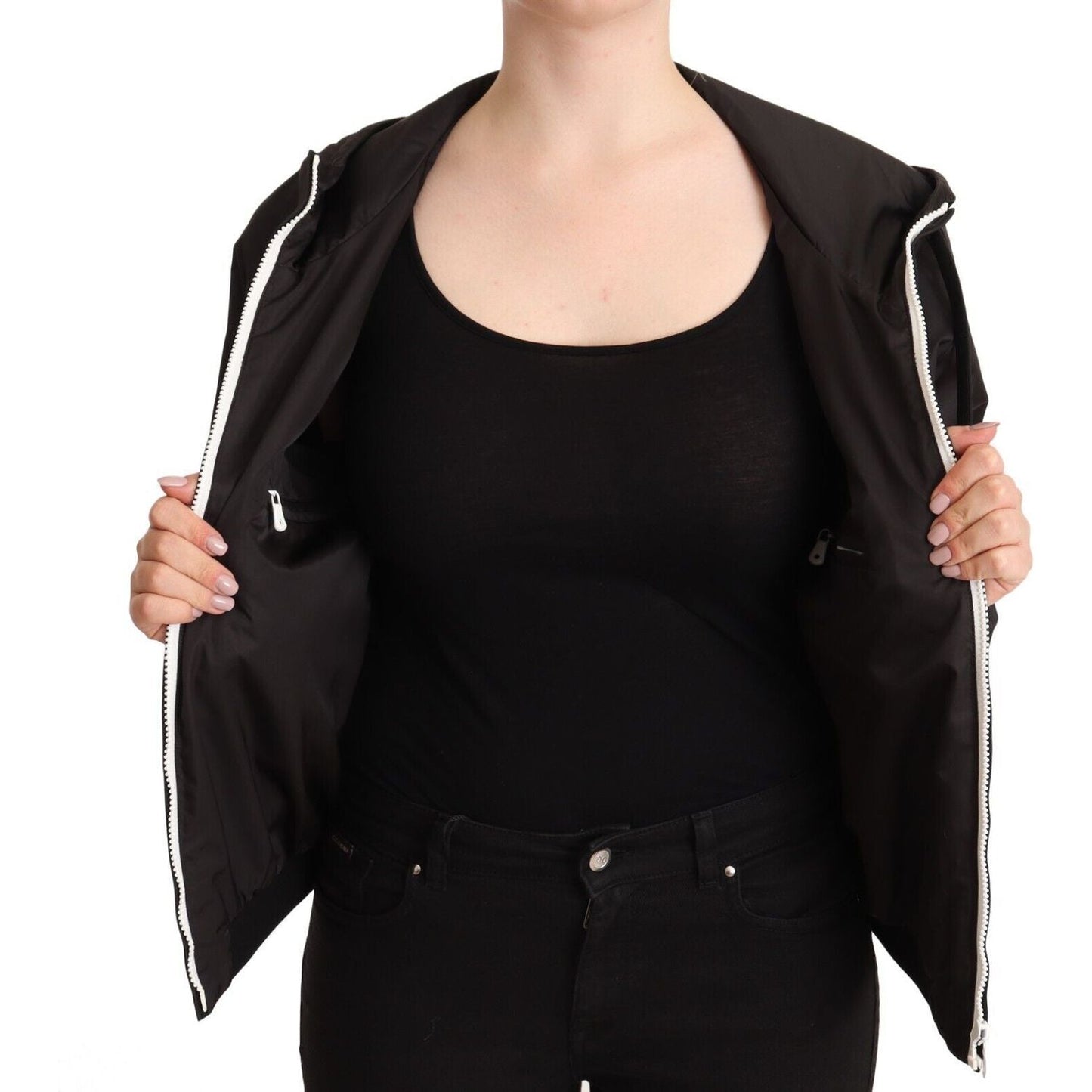 Elegant Black Bomber Jacket with Hood