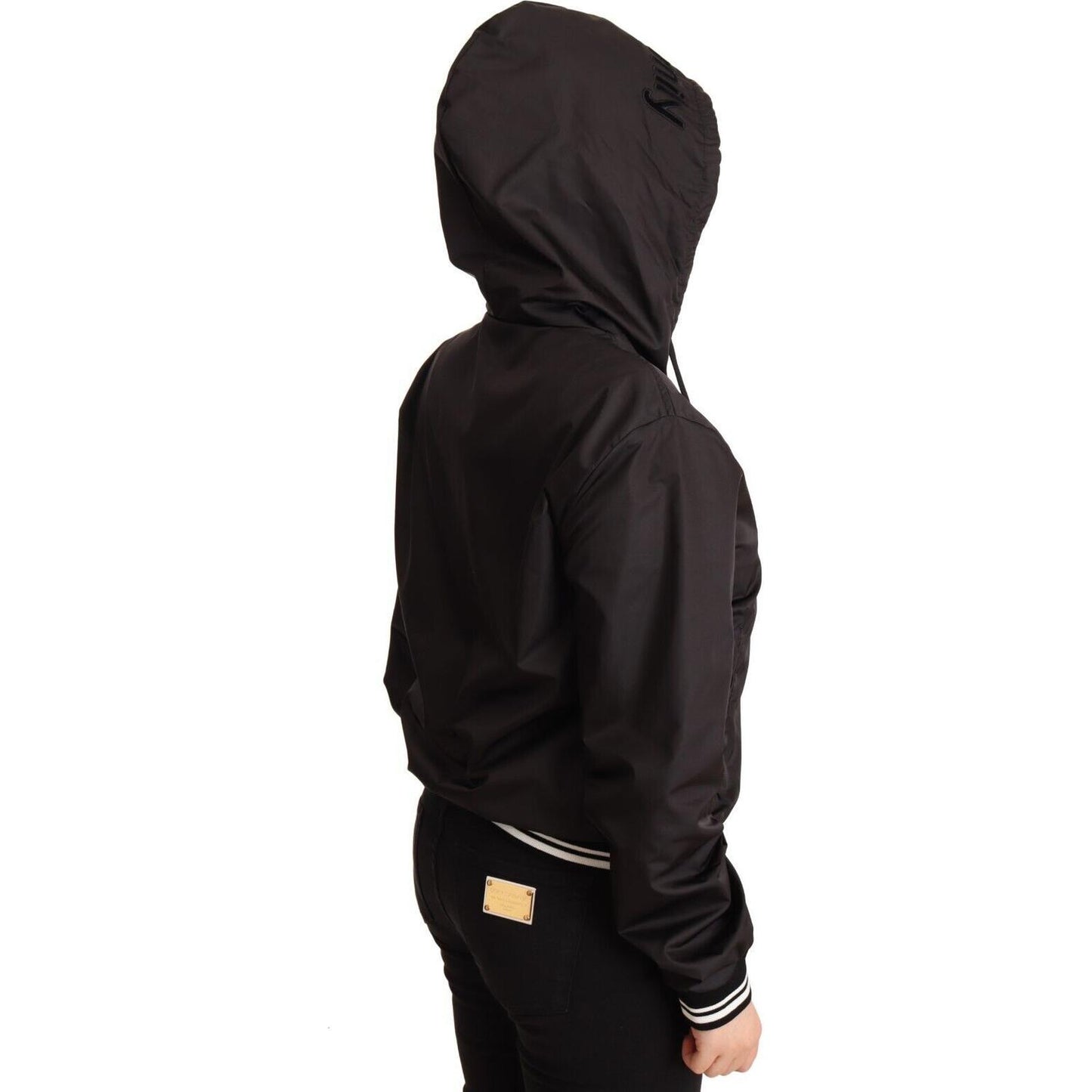 Elegant Black Bomber Jacket with Hood