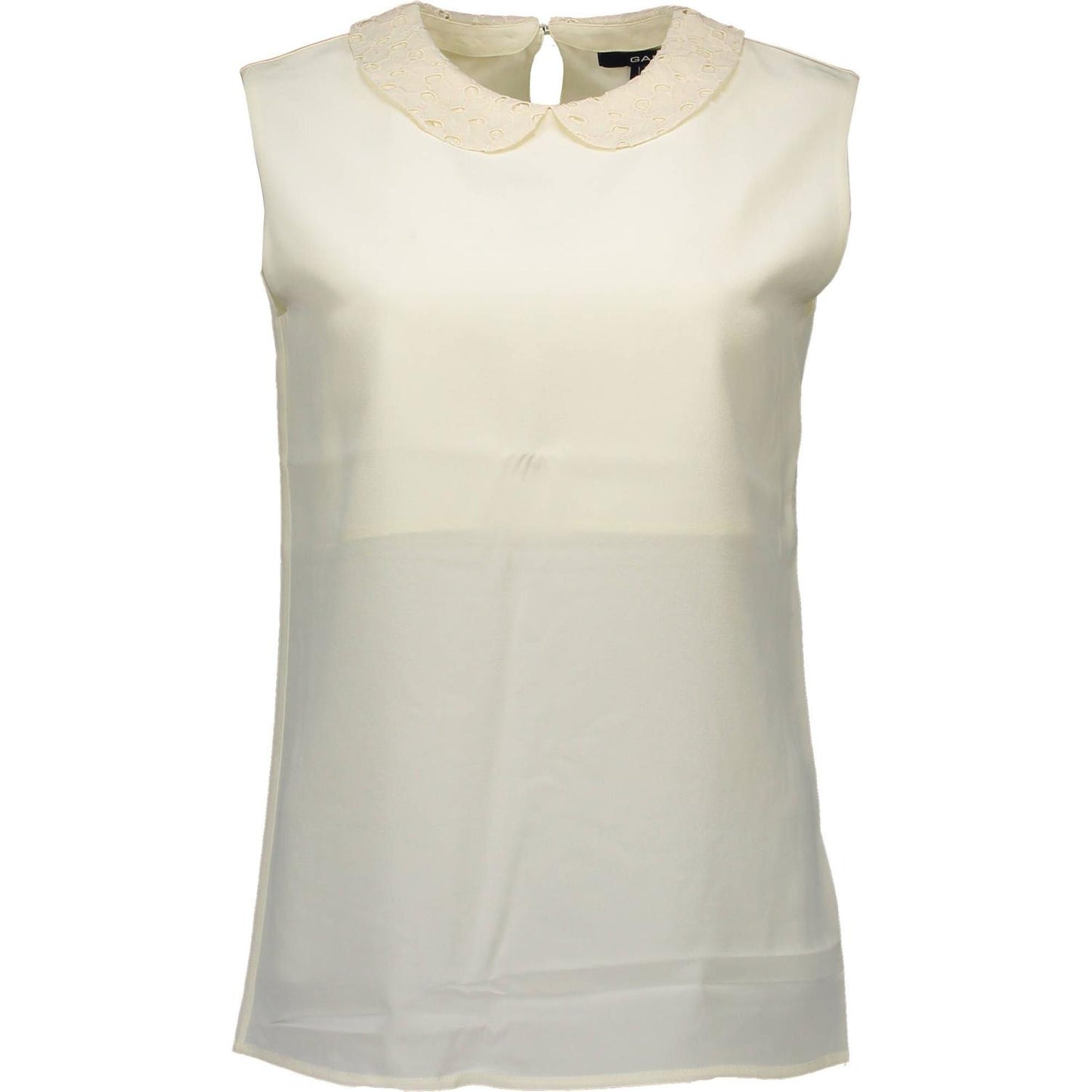 Elegant Silk Tank with Removable Collar in White