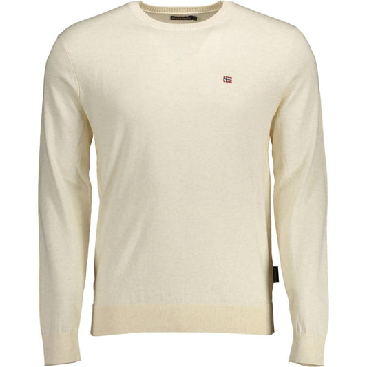 Napapijri Beige Cotton Crew-Neck Embroidered Sweater Napapijri