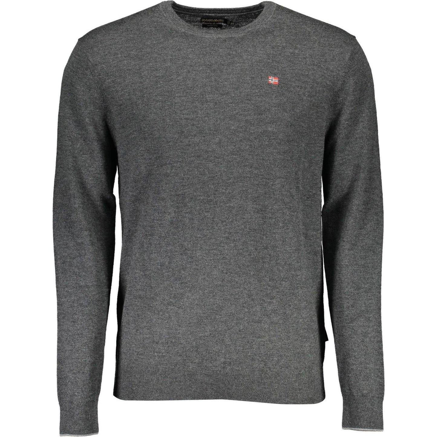 Elegant Grey Wool Sweater with Embroidered Logo