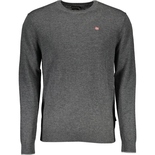 Napapijri Elegant Grey Wool Sweater with Embroidered Logo Napapijri