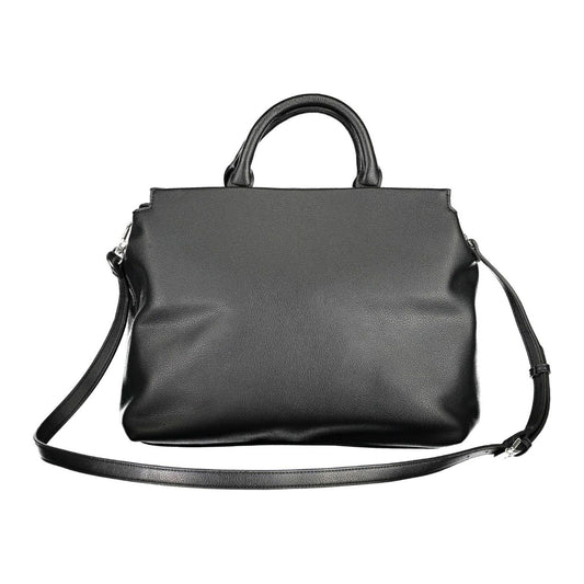 Elegant Two-Handle Black Handbag with Contrasting Details