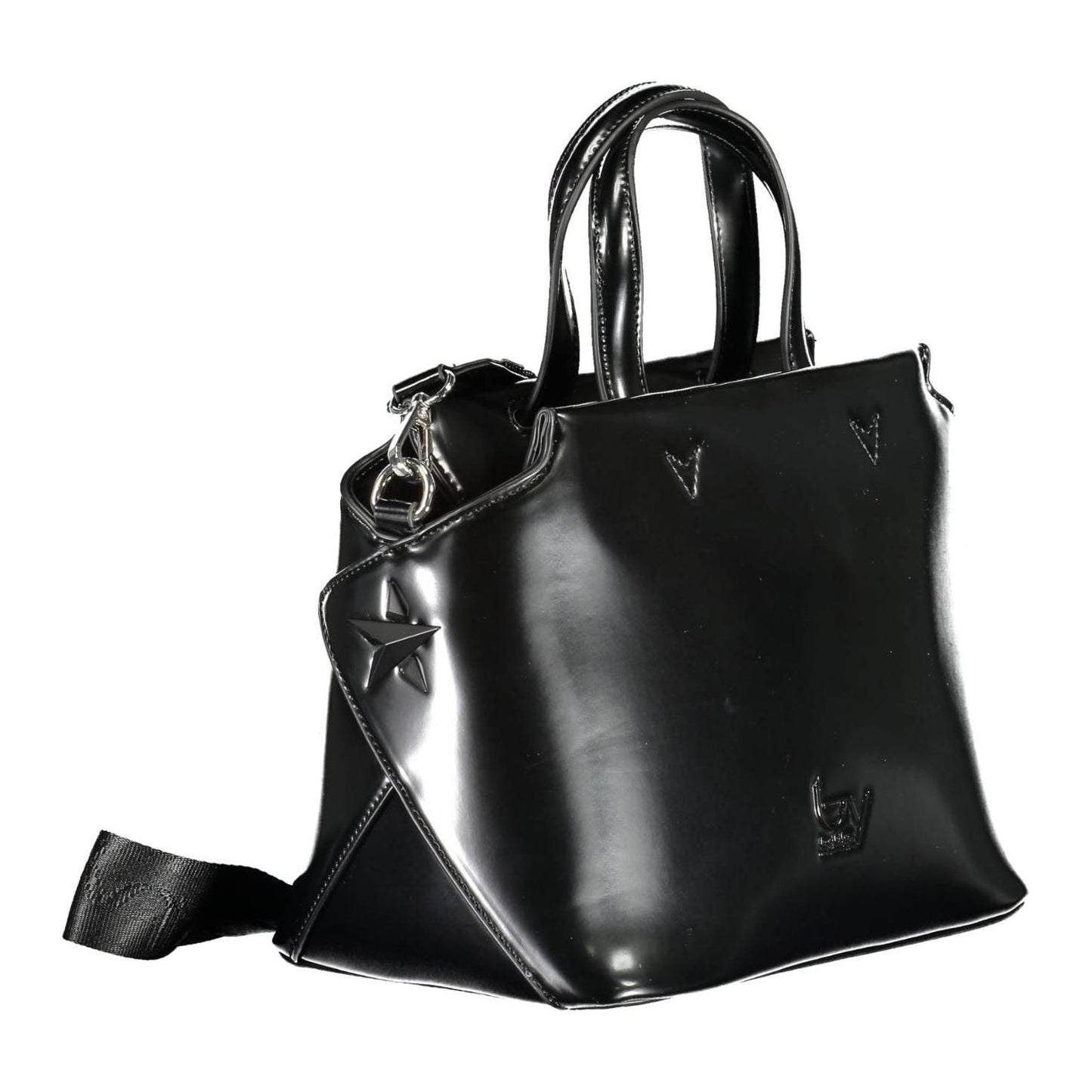 Elegant Black Two-Handle Bag with Contrasting Details