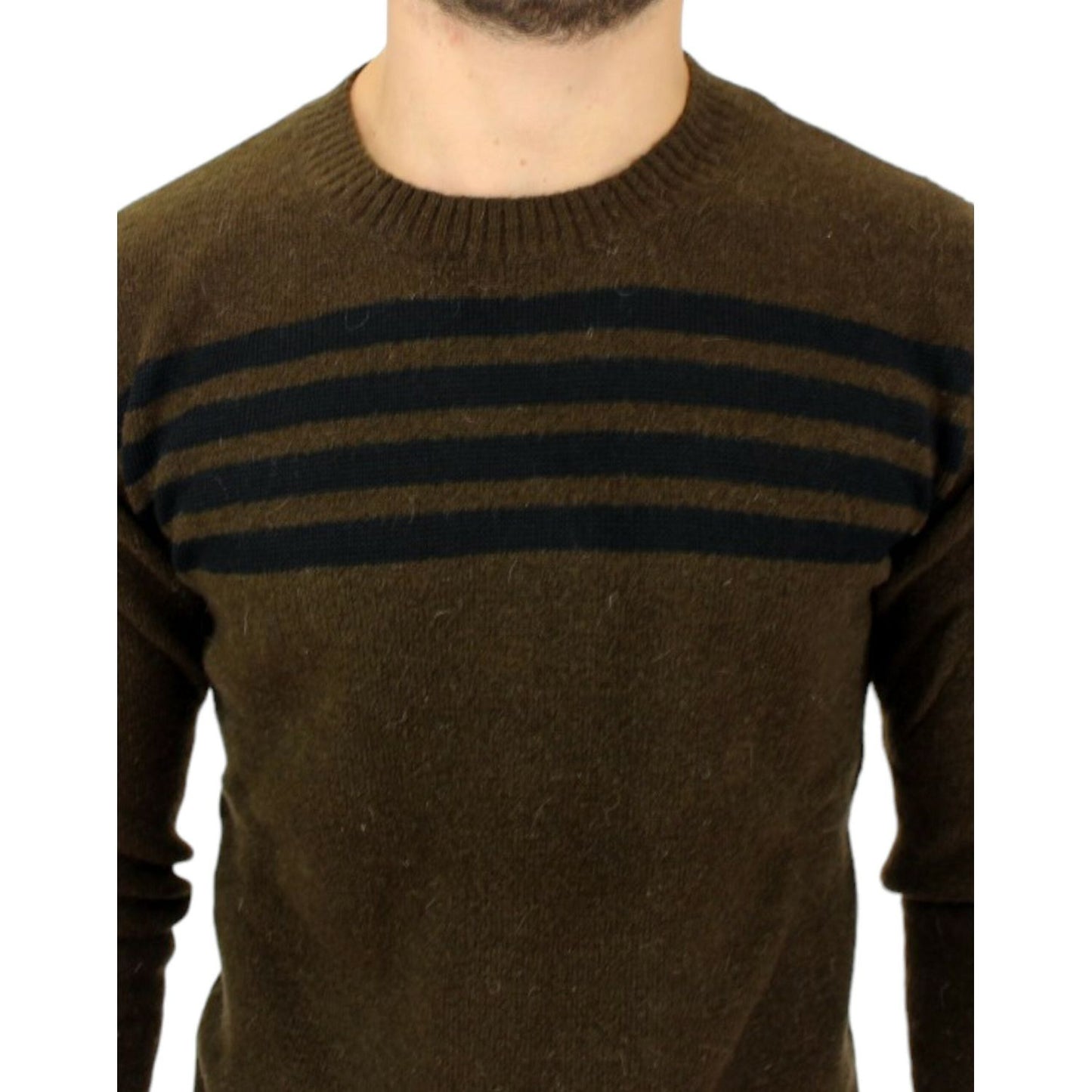 Costume National Elegant Crewneck Striped Sweater Pullover brown-striped-crewneck-sweater