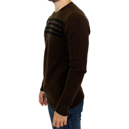 Costume National Elegant Crewneck Striped Sweater Pullover brown-striped-crewneck-sweater