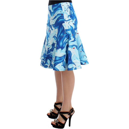 Koonhor Elegant Fresco-Print Knee-Length Skirt blue-peplum-fresco-print-straight-pencil-skirt