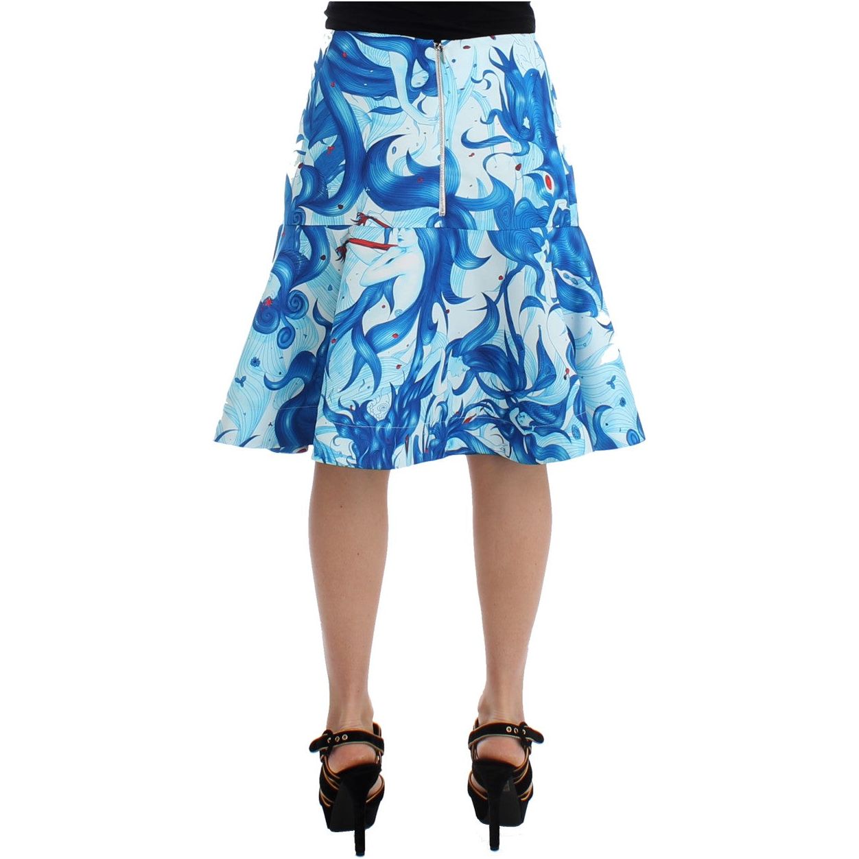 Koonhor Elegant Fresco-Print Knee-Length Skirt blue-peplum-fresco-print-straight-pencil-skirt