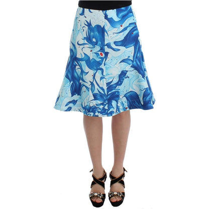 Koonhor Blue Peplum Fresco-Print Straight Pencil Skirt