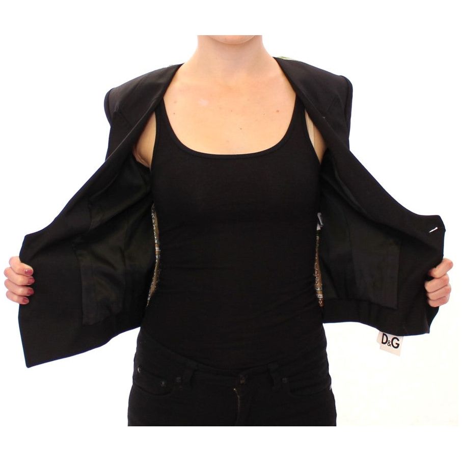 Dolce & Gabbana Elegant Silk-Blend Black Blazer with Scarf Back Detail Blazer jacket black-silk-scarf-back-blazer-jacket