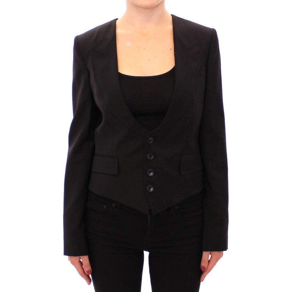 Elegant Silk-Blend Black Blazer with Scarf Back Detail