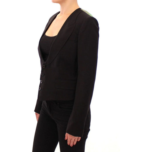 Elegant Silk-Blend Black Blazer with Scarf Back Detail