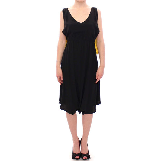 Elegant Silk Blend Shift Dress in Black and Yellow