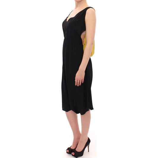 Elegant Silk Blend Shift Dress in Black and Yellow