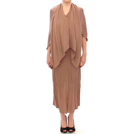 Elegant Brown Silk Shift Dress