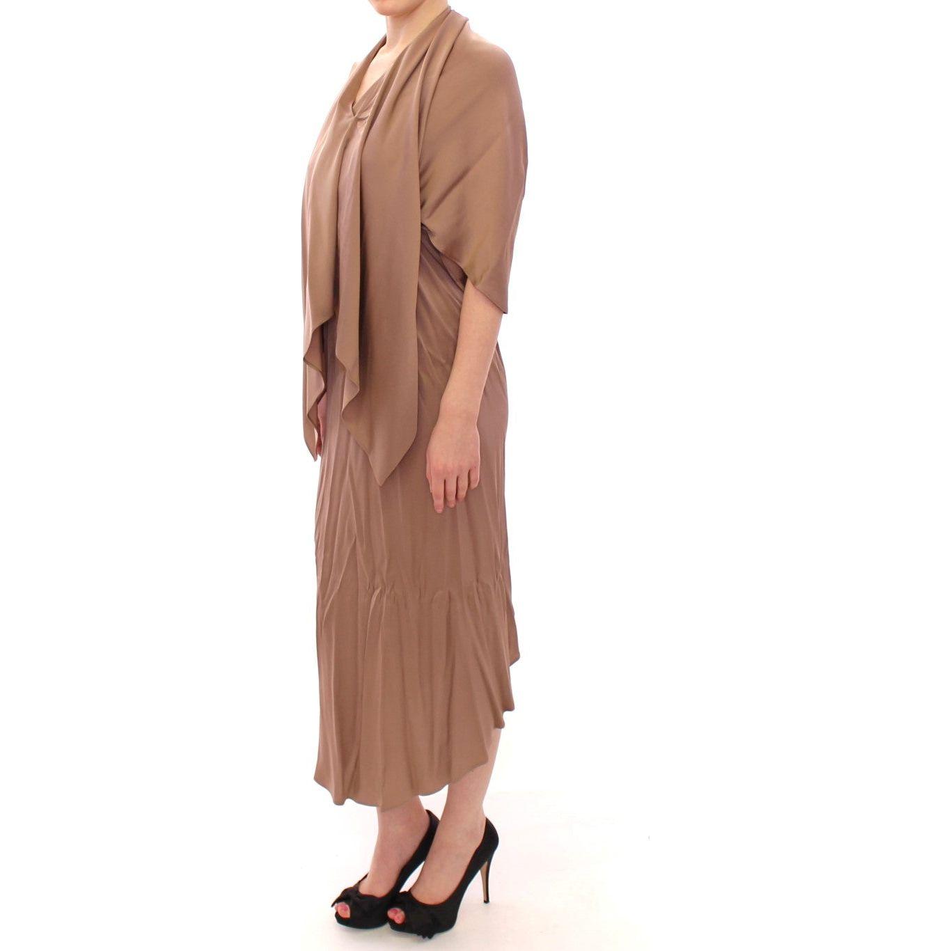 Lamberto Petri Brown Draped Silk Sheath Shift Coctail Dress Lamberto Petri