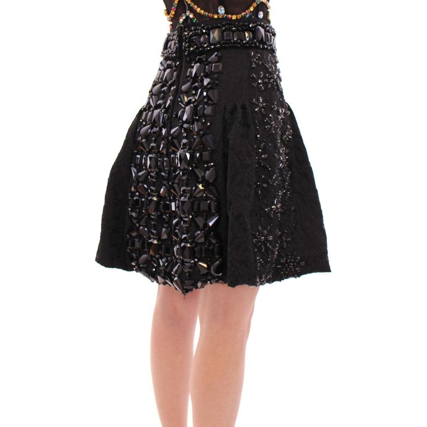 Dolce & Gabbana Black Crystal Embellished Masterpiece Skirt black-crystal-handmade-above-knee-skirt