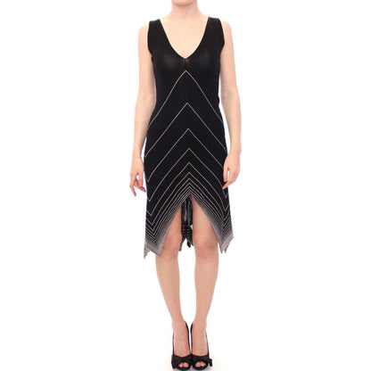 Alice Palmer Black White Low V Neck Knitted Cocktail Dress