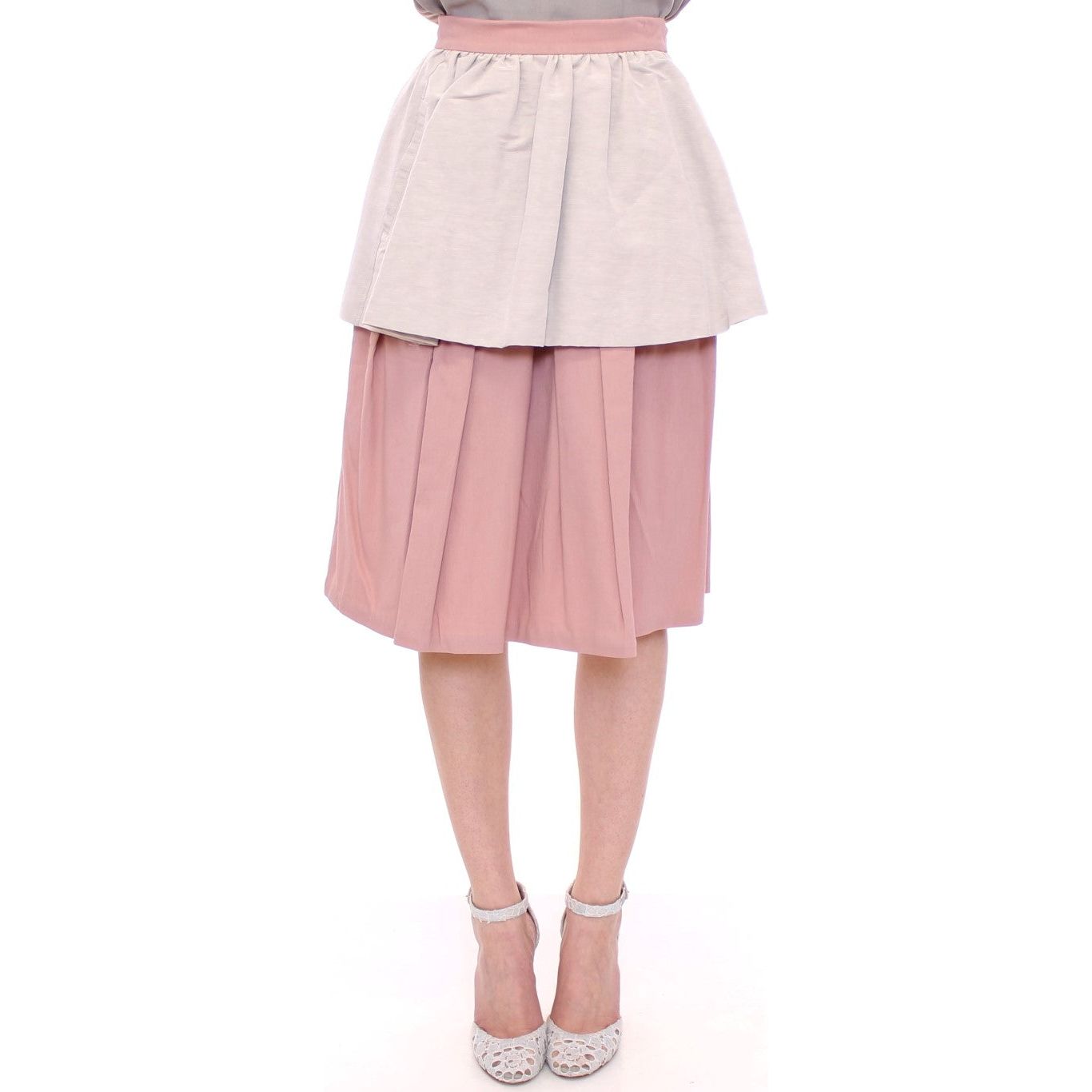 Elegant Pleated Knee-length Skirt in Pink and Gray