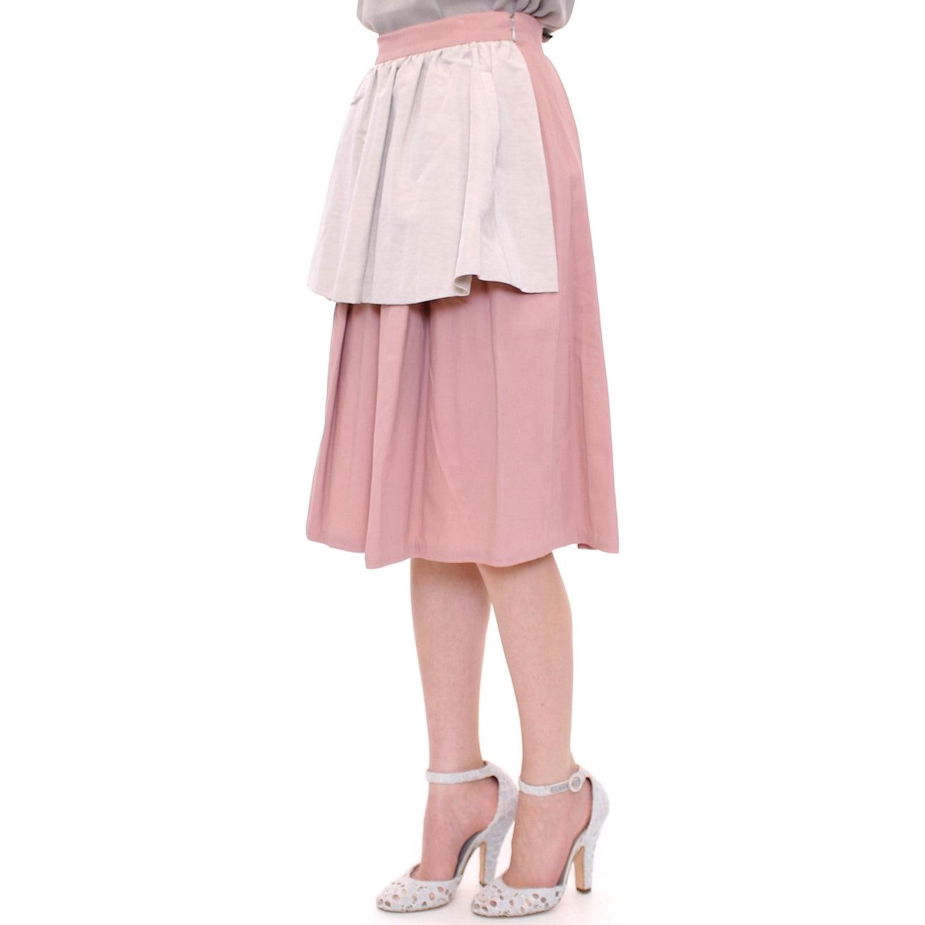 Elegant Pleated Knee-length Skirt in Pink and Gray