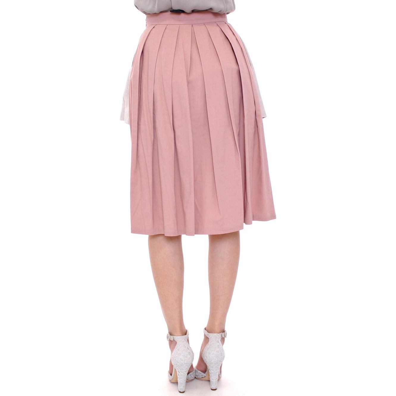 Elegant Pleated Knee-length Skirt in Pink and Gray