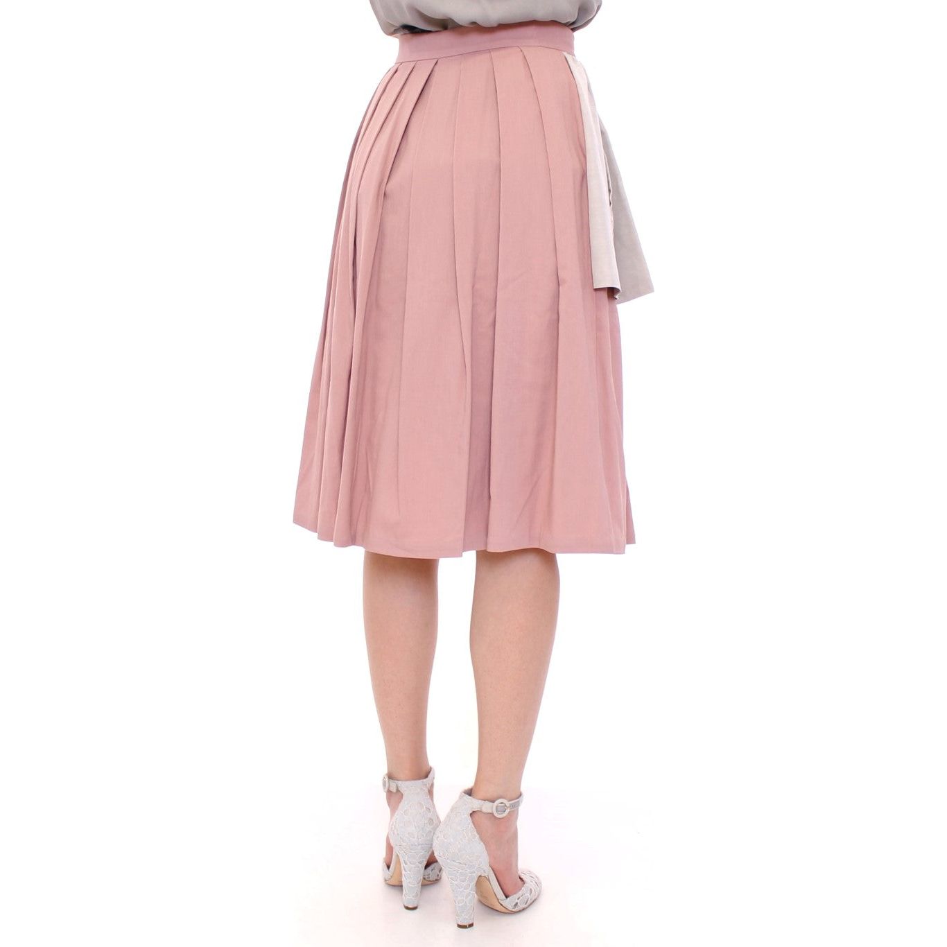 Elegant Pleated Knee-length Skirt in Pink and Gray