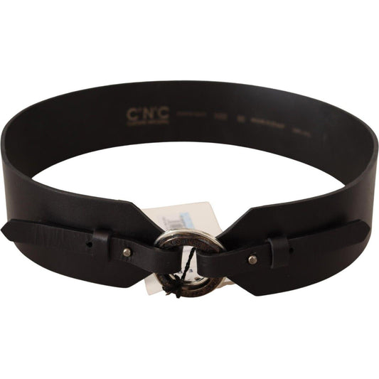 Chic Leather Fashion Belt with Silver-Tone Buckle Costume National