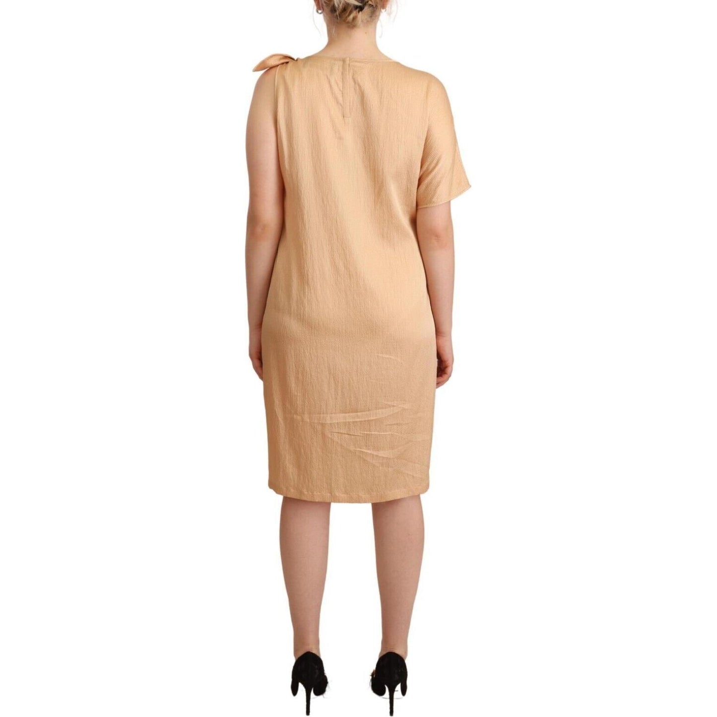 Elegant One-Sleeve Beige Shift Dress