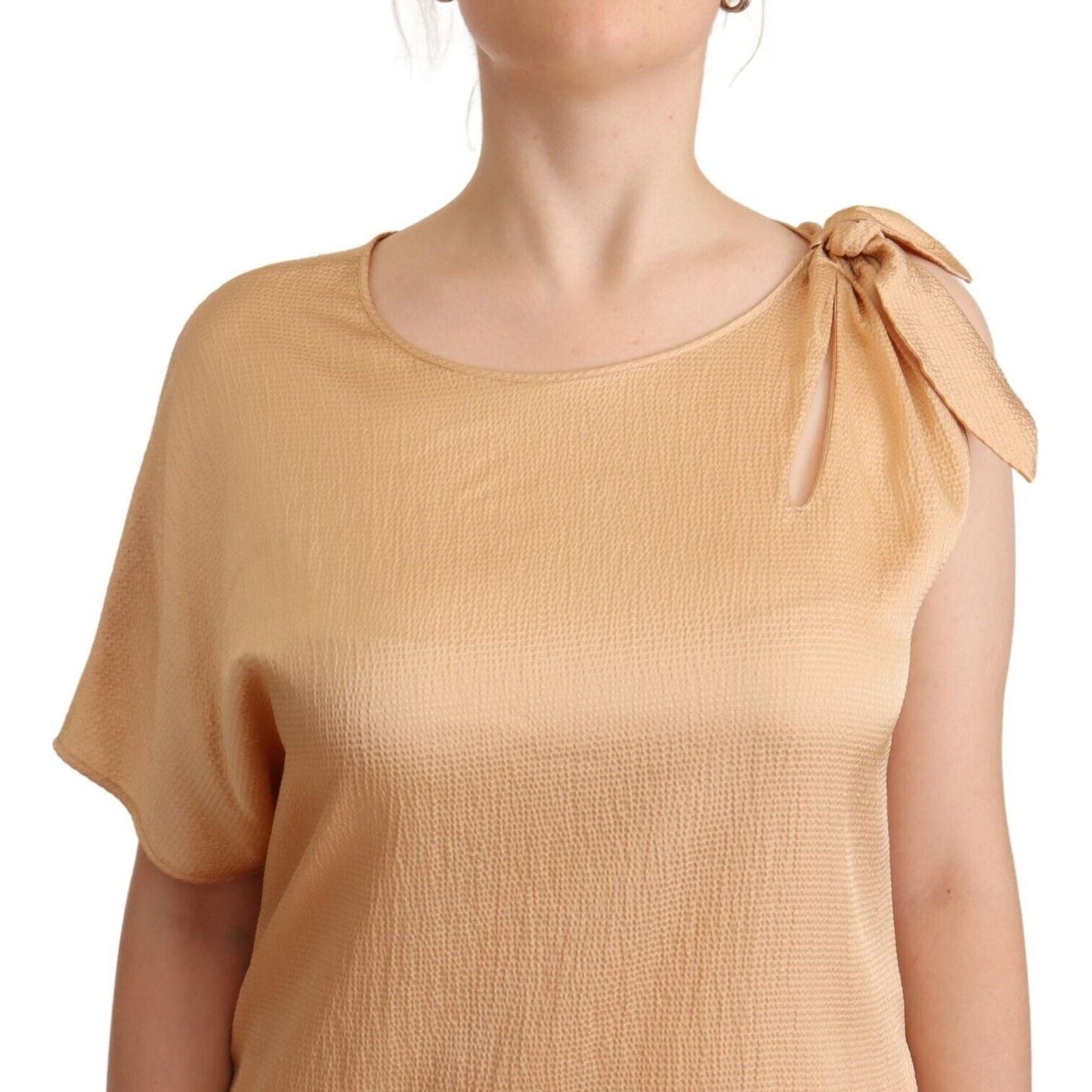 Elegant One-Sleeve Beige Shift Dress