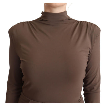 Patrizia Pepe Brown Acetate Long Sleeves Turtle Neck Sheath Dress