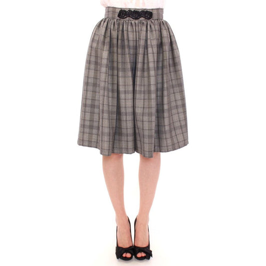 Elegant Gray Checkered Wool Shorts Skirt