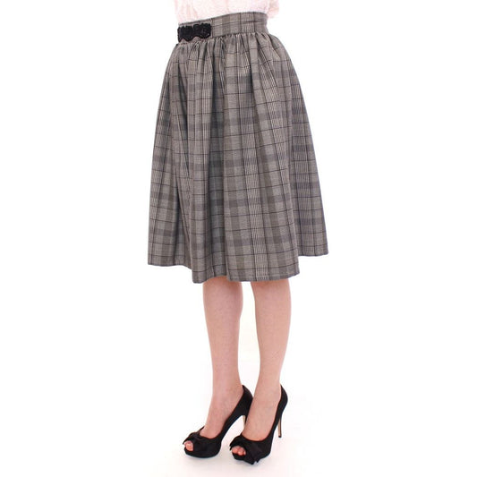 Elegant Gray Checkered Wool Shorts Skirt