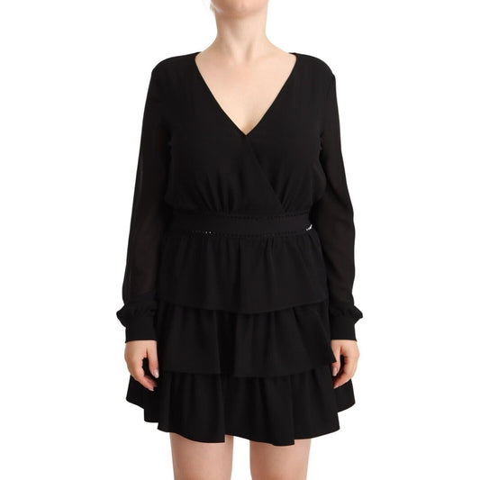 Liu Jo Black Polyester Long Sleeves V-neck Mini A-line Dress Liu Jo