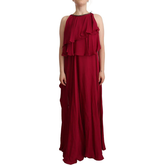 Elegant Silk Sleeveless Ruffled Maxi Dress