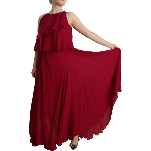 Elegant Silk Sleeveless Ruffled Maxi Dress